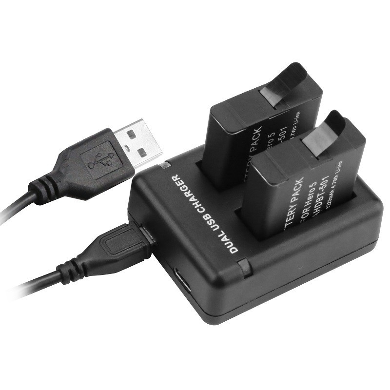 Double Dual Port Slot Battery Charger สําหรับ Go Pro Gopro Hero 8 5 6 7 สีดําอุปกรณ์เสริมสําหรับกล้องกีฬาสาย Usb Travel