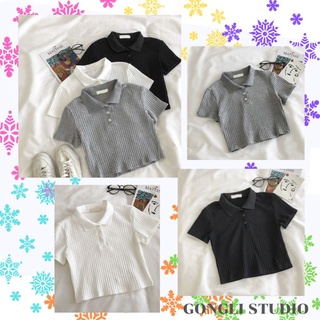 เสื้อครอปโปโลผ้ายืดนุ่มใส่สบาย