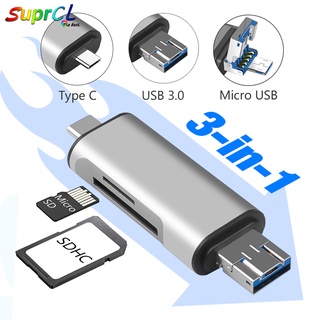 เครื่องอ่านการ์ด SD Micro SD 3 in 1 พร้อมอะแดปเตอร์ USB C MicroUSB OTG สําหรับ PC แล็ปท็อป MacBook แท็บเล็ต สมาร์ทโฟน