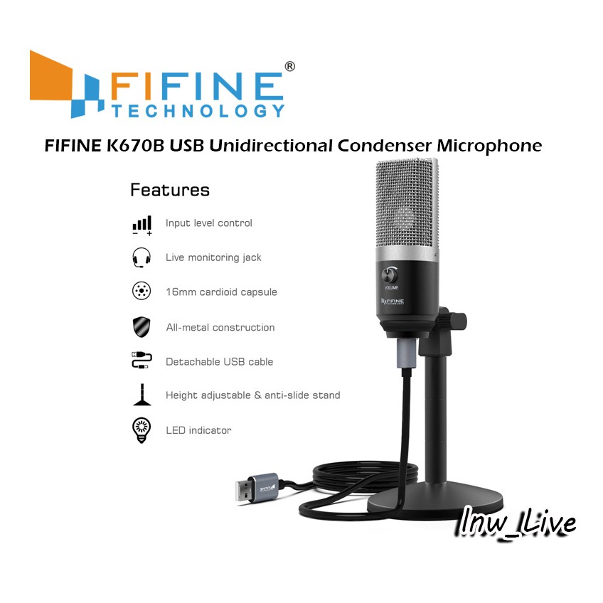 ไมโครโฟน Fifine K670B USB Condenser Microphone