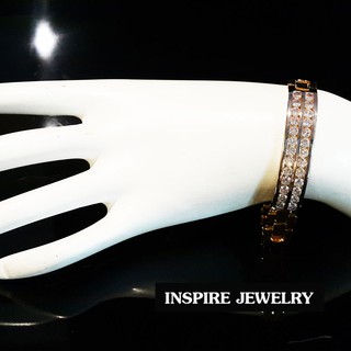 INSPIRE JEWELRY สร้อยข้อมือกึ่งกำไลฝังเพชรสวิสเรียงสองแถว เลตเพชรสวิส น้ำงามเกรด AAA+ งานจิวเวลลี่ ยาว 18