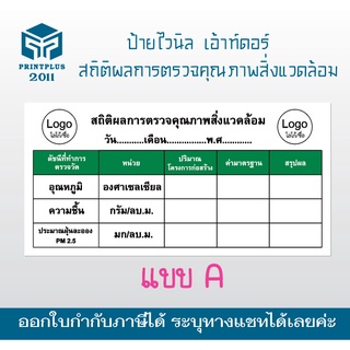 ป้ายสถิติผลการตรวจคุณภาพสิ่งแวดล้อม ป้ายสถิติสิ่งแวดล้อม ป้ายไวนิล สำหรับติดสถานที่ก่อสร้าง /ออกใบกำกับภาษีได้