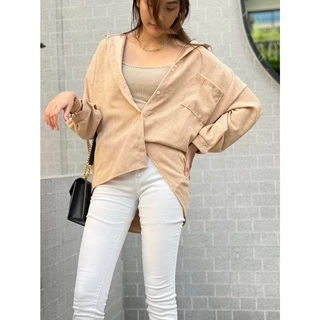 เสื้อเชิ๊ตลูกฟูก ทรง Oversize(รอบอก 50'' ทรงเสื้อไหล่ตก(ไหล่กว้างกว่าปกติ))