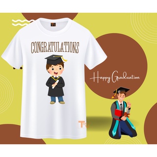 เสื้อยืดรับปริญญา ลายบัณฑิต congratulations แสดงความยินดี สีขาว เนื้อผ้านุ่ม ใส่สบาย ไม่ยับง่าย สกรีนสีคมชัด