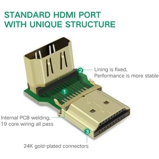 UGREEN HDMI Male to Female Adapter Down พอร์ตเตอร์ ตัวผู้เป็นตัวเมีย 270 องศา รุ่น 20110 ต่อจอ HDMI Support 4K, 3D, TV