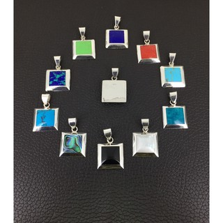 #จี้เงินทรงสี่เหลี่ยมจัตุรัส 17x17 mm.งานส่งออก Export Silver Square pendant Sterling 925  มุกแท้ หิน Mother of  pearl