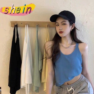 shein K275 เสื้อกล้าม เสื้อกล้ามแขนกุด ผ้าไหมพรม สไตล์สาวโคเรีย สไตล์เกาหลี แฟชั่นสุดเซ็กซี่น่ารัก เสื้อครอป