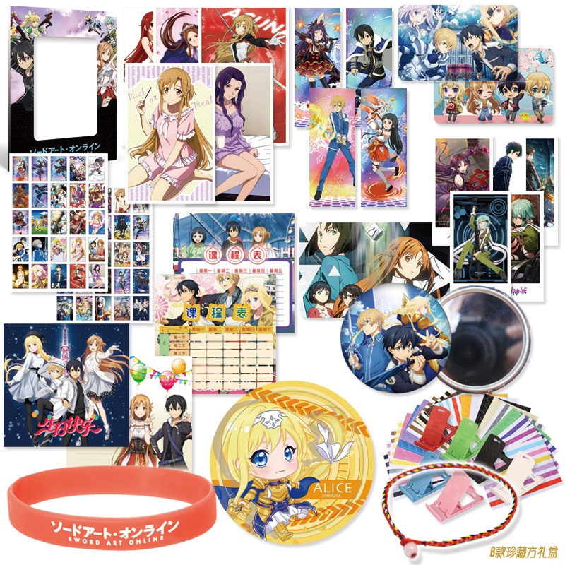 สต กเกอร ลายการ ต นอน เมะส าหร บตกแต งสม ด Anime Sword Art Online Little Gift Box Sao Package Toy Include Postcard Badg Shopee Thailand