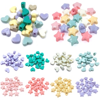 10Pcs Fashion Acrylic Star Stereo Heart Loose Beads Creative Cream Color Pentagram Pendants DIY Bracelet Jewelry Accessories