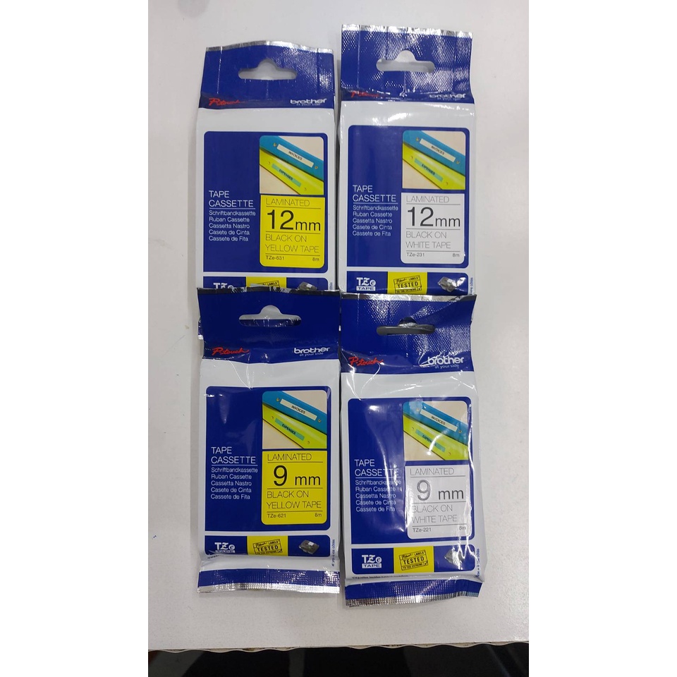 Tape พิมพ์อักษร LAMINATED Brother 9mm- 12mm tape Brother  TZE ของแท้100%