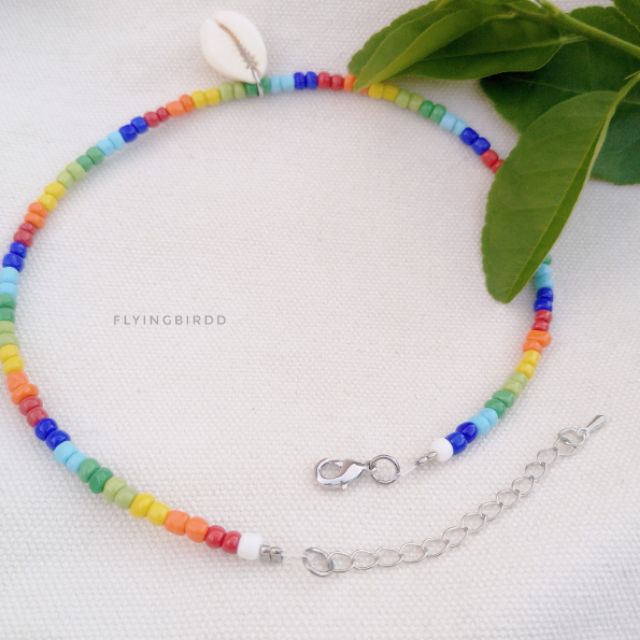 Vivid Rainbow Shell / Peace Choker ⛱️ สร้อยหอย สร้อยลูกปัดสีรุ้งจี้หอย สร้อยสมายลี่ สร้อยไปทะเล ภาพถ่ายจากสินค้าจริง