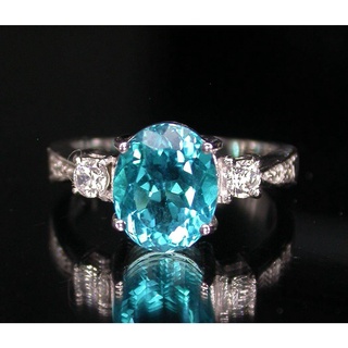 แหวนเงิินแท้ 925 พลออยโทพาซ Topaz สีฟ้าน้ำทะเล น้ำหนัก 3.45 กะรัต  สวยไฟดีค่ะ
