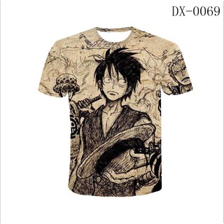 เสื้อยืดแขนสั้นลําลอง พิมพ์ลายอนิเมะ One Piece 3 มิติ แฟชั่นฤดูร้อน สําหรับผู้ชาย