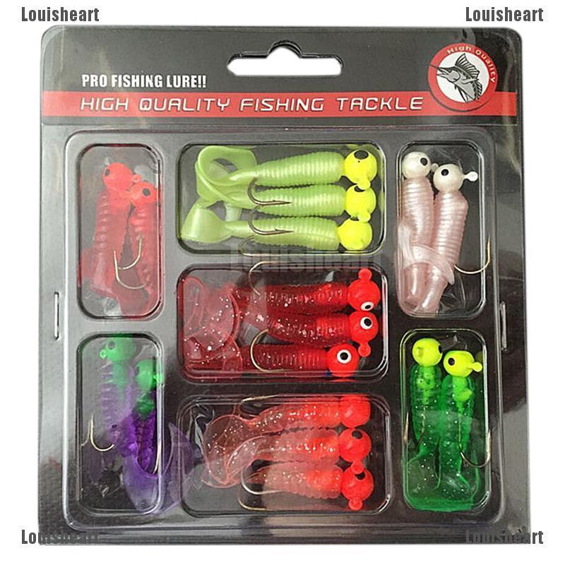 ฮ่าๆ ❈✲ ชุดตกปลา Jig Lead Hooks Soft Worm Grub เหยื่อหางเดี่ยว 17 PC – โปรปัง