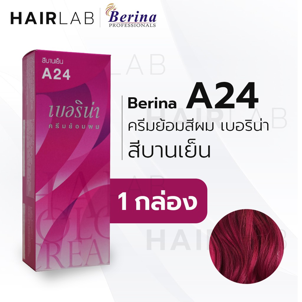 พร้อมส่ง - Berina A24 เบอริน่า A24 สีย้อมผม สีบานเย็น ยาย้อมผม ปิดผมหงอก ปิดผมขาว ครีมเปลี่ยนสีผม รา