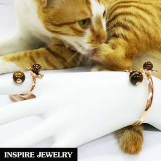 Inspire Jewelry , ชุดเซ็ทกำไลและแหวนหินตาเสือ ตัวเรือนหุ้มทองแท้ 100% 24K ลงยา ฟรีไซด์ นำโชค พร้อมถุงกำมะหยี่