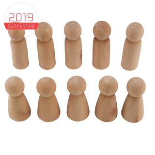 10 Pieces 65 mm Unfinished Wooden Peg Dolls Wooden Tiny Doll Bodies People Decorations,Wood Color