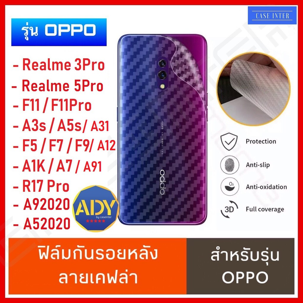 พร้อมส่ง ฟิล์มหลัง ฟิล์มเคฟล่า Oppo A52020 A92020 A91 A31 F11Pro A16 A3s A5s A1K F9 F7 F5 A7 Reno4 A53 ฟิล์มด้านหลัง