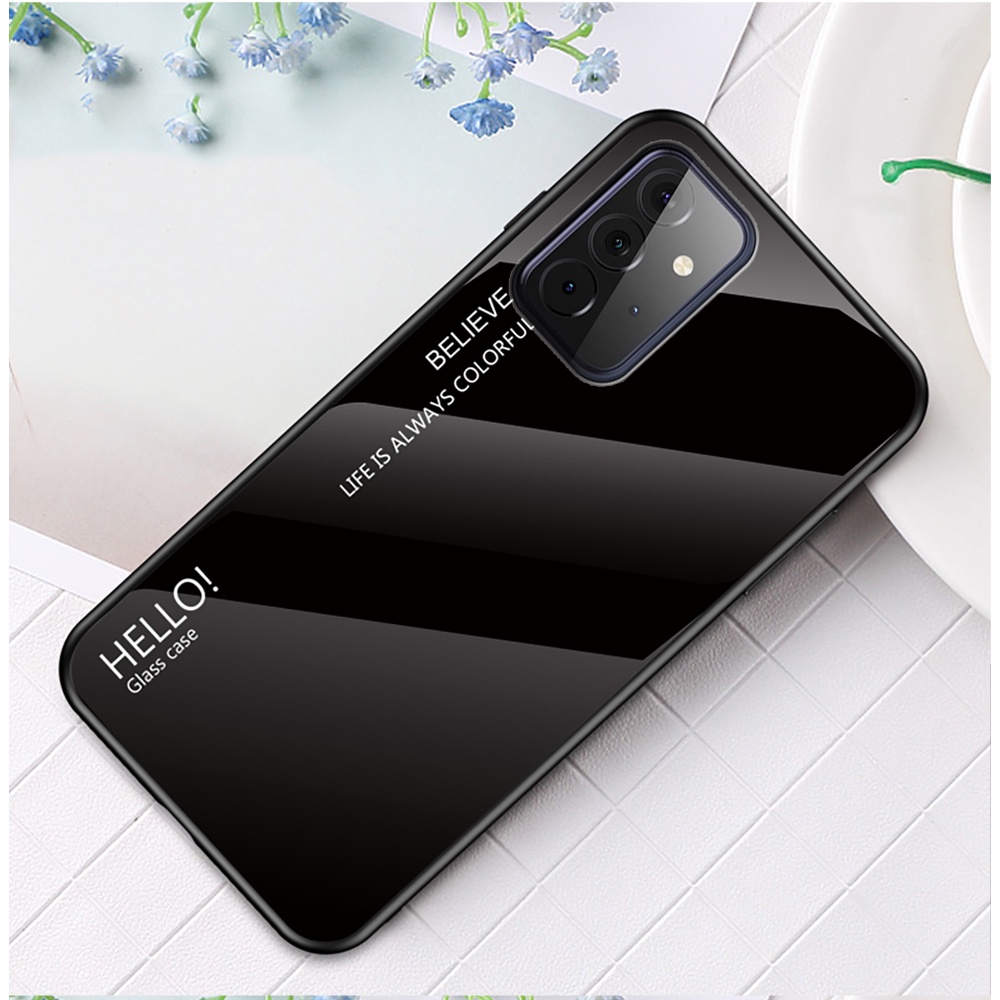เคสโทรศัพท์มือถือกระจกนิรภัยสีพื้นหรูหราสําหรับ Samsung Galaxy A32 A42 A52 A72 5G A12 A02S M02S M51 M31