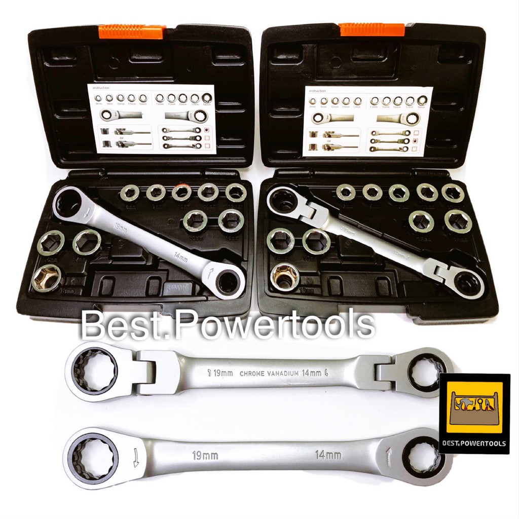 HORUS ประแจแหวนฟรีสองข้าง 2 IN 1 ประแจแหวนฟรีเปลี่ยนหัวได้ 10 หัว หัวไขควง 24 ชิ้น CR-V แท้ มีทั้งแบ