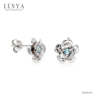 Lenya Jewelry ต่างหูดอกไม้ประดับพลอยบลูโทแพซ(Blue Topaz) สีฟ้า บนตัวเรือนเงินแท้ 925 ชุบทองขาว