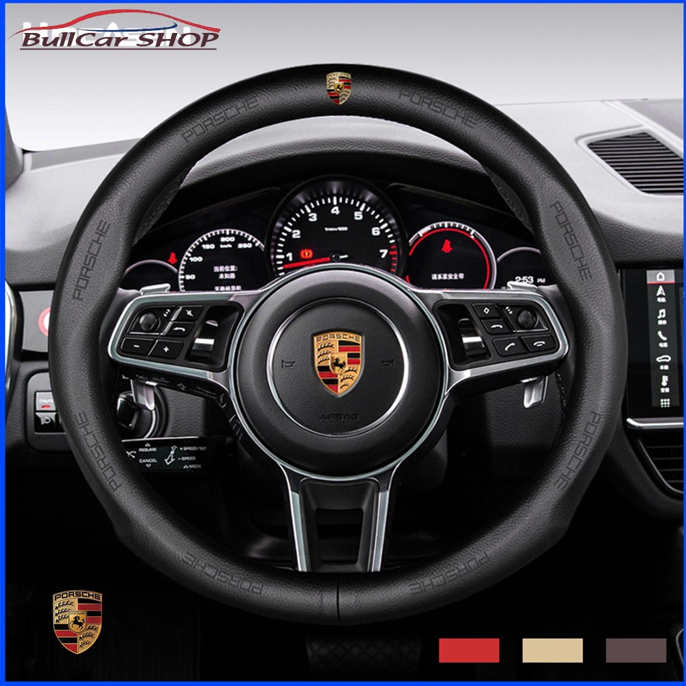 Porsche ปลอกหุ้มพวงมาลัยรถยนต์ หนังวัวแท้ ลายมาร์เวล ไร้กลิ่น สําหรับ 718 911 Panamera Macan Cayenne E-Performance GTS 4S
