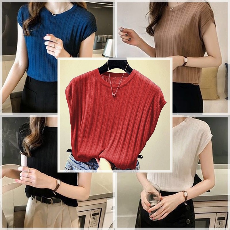 FC พร้อมส่ง เสื้อไหมพรมคอกลมแขนกุด ผ้ายืดได้เยอะ