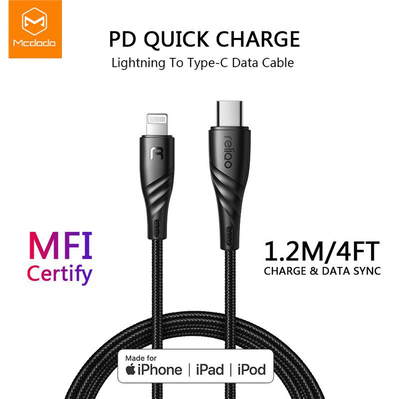Mcdodo MFi Certified USB C to Lightning Cable PD Fast Charging Type C Data Cord For iPhone iPad Pro968uih A7iG