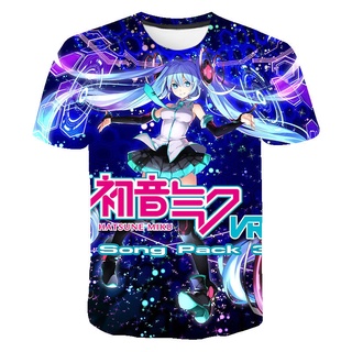 ใหม่ เสื้อยืดลําลอง แขนสั้น พิมพ์ลายการ์ตูน Hatsune Miku 3D แฟชั่นฤดูร้อน สําหรับผู้ชาย ผู้หญิง