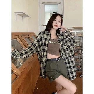 Cicishop(3017)Shirt plaid เสื้อเชิ้ตแขนยาวลายสก๊อต ทรงเบสิคใส่คลุมแมตช์หรือใส่เดี่ยวๆก็ชิคค