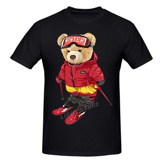 เสื้อยืดลําลอง ผ้าฝ้าย 100% แขนสั้น คอกลม พิมพ์ลายกราฟฟิค Ski Ski Teddy Beartshirtharajuku ใส่สบาย สําหรับผู้ชาย