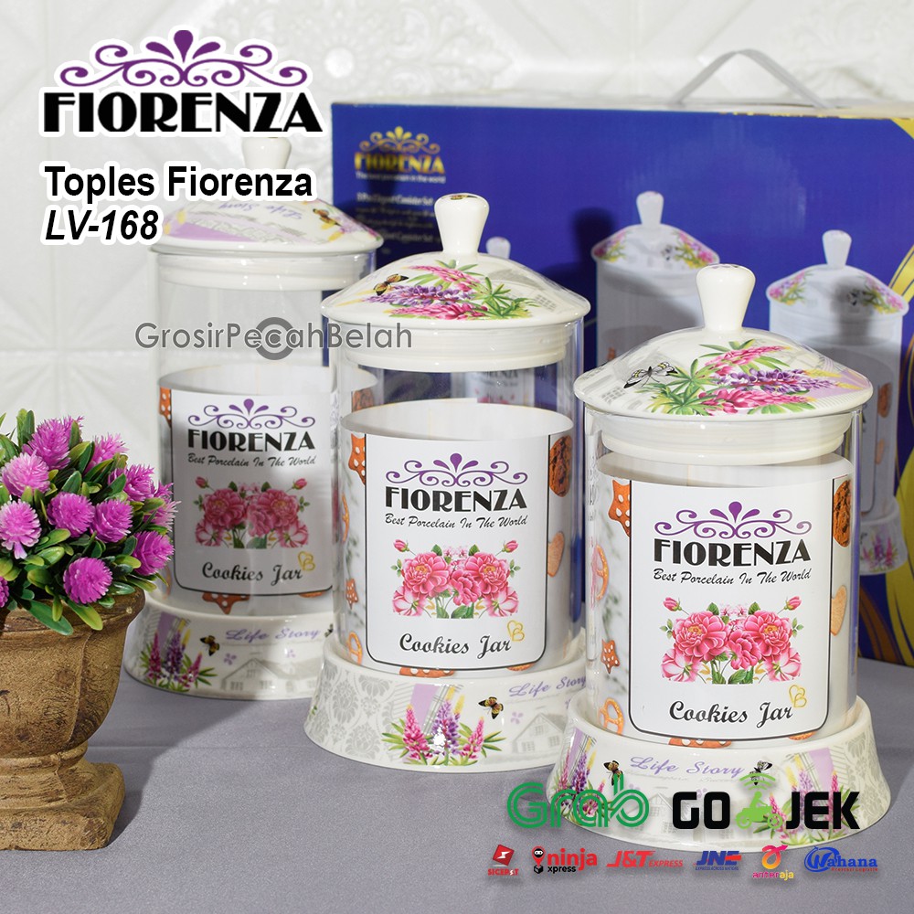 ชุดขวดบรรจุขวดคุกกี้ Fiorenza 3 ชิ้นพร้อมลายดอกไม้ลาเวนเดอร์ LV-168