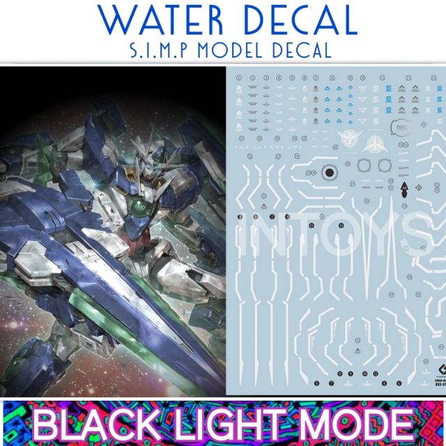 Gundam Decal / Water Decal MG 1/100 GUNDAM ​OO QAN [T]​ FULL SABER​ ยี่ห่อ S.I.M.P. Model Decal ( เรืองแสงในแสงแบล็คไลท์