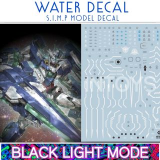 Water Decal MG 1/100 GUNDAM ​OO QAN [T]​ FULL SABER​ ยี่ห่อ S.I.M.P. Model Decal ( เรืองแสงในแสงแบล็คไลท์ )​