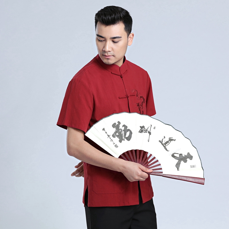 เย็บปักถักร้อยเสื้อผ้าแบบดั้งเดิมของจีนเสื้อกังฟูรสสูทผ้าลินินผู้ชายท็อปส์