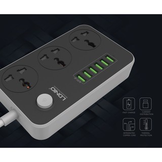 （พร้อมส่ง）LDNIO SC3604 Power Strip with 3AC Sockets+6USB Ports - Black/EU Plug ของแท้ 100%