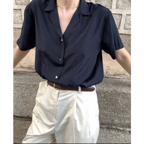 เสื้อเชิ้ตสุดฮิต สีกรมสวยมาก ป้ายbp สไตล์KOREA ผ้าไหมอิตาลีใส่ได้ทั้งชายหญิง M-6XL
