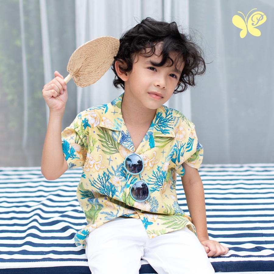 เสื้อเชิ้ตฮาวายเด็กชาย [Papillon] Boy Cotton Blend Summer Shirt - Ocean Riverie ใส่สบายจากผ้า Cotton Blend พิมพ์ลายทะเล