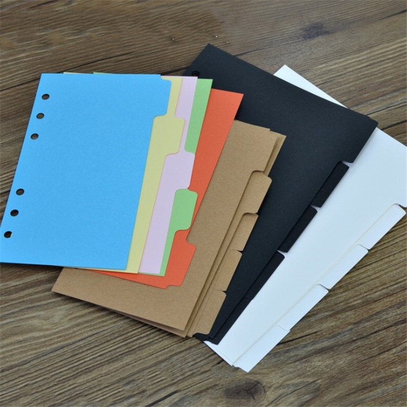 5 ชิ้น Tabbed กระดาษ A5/A6 โน้ตบุ๊คสมุดภาพ Index Tabs Planner Divider หน้า 6 หลุมสําหรับแหวน Binder