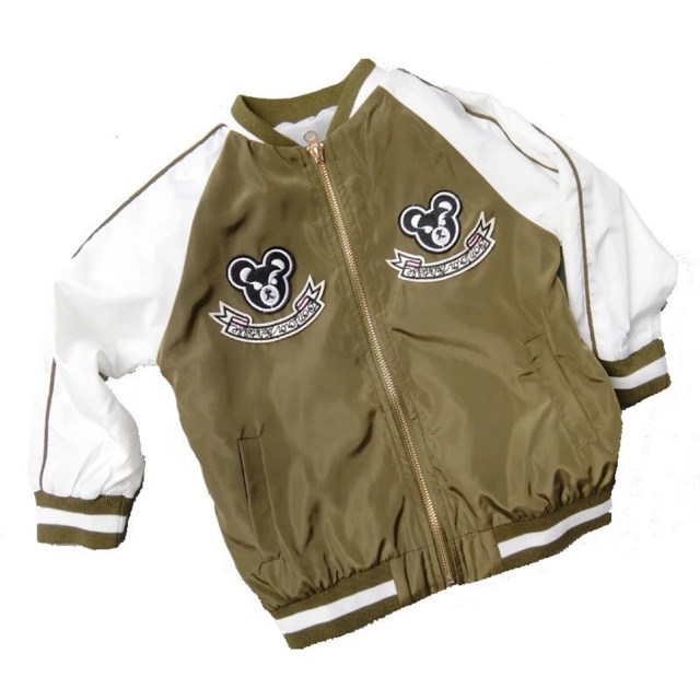 เสื้อแจ็คเก็ตเด็ก สีเขียวขี้ม้า ลายหมี GBEAR