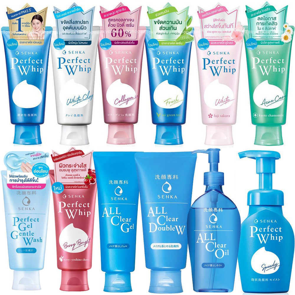 ของแท้ ฉลากไทย SHISEIDO Senka Perfect Whip Foam โฟมล้างหน้า ชิเซโด้ All Clear คลีนซิ่ง E2 ลบเครื่องสำอาง Make up remover
