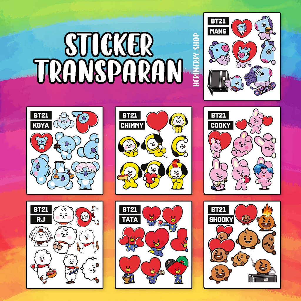 BT21 สติ๊กเกอร์ใส - สติ๊กเกอร์ Merch KPop BTS Chimmy Cooky Koya Mang RJ Shooky Tata