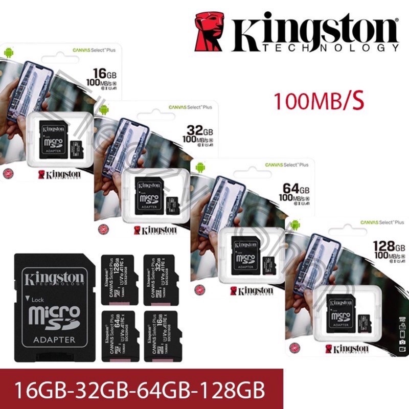Kingston Micro SD Card 16GB/32GB/64GB/128 GB (SDCS2) Canvas Select Plus Class10 UHS-I 100MB/s มี SD Adapter(100％)