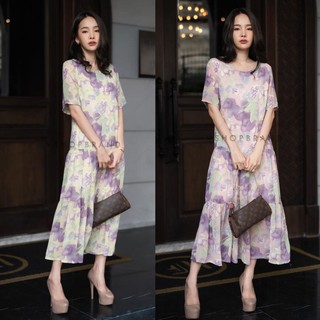 พร้อมส่ง-Vshop maxi เดรสผ้าชีฟองเนื้อนุ่มมากๆ มีซับใน