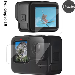 ฟิล์มกระจกนิรภัยกันรอยหน้าจอ เลนส์สีดํา สําหรับ GoPro Hero 10 3 ชิ้น ต่อชุด