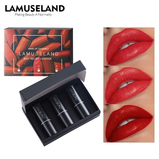 Lamuseland ลิปสติกกำมะหยี่กันน้ำ 3 ชิ้น / ชุด #LA12