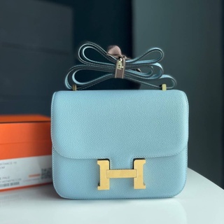 HERMES  CONSTANCE 18 EPSOM  BLUE PALE   COLOR  GOLD   buck STAMP Z