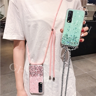 เคสโทรศัพท์ VIVO Y12s Y20 Casing Soft Case 2020 New Style Lanyard Bling Glitter Sequins Transparent Cover With Shoulder Strap Case เคส