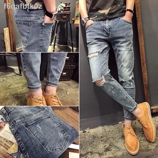 Fashion Jeans man ninth slim A35 กางเกงยีนส์ชาย กางเกงยีนส์ลายขาด แฟชั่น ทรงเข้ารูป 5 ส่วน