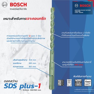 Bosch SDS plus-1 (New S3) ดอกสว่านโรตารี่ ดอกสว่าน ขนาด 13 mm.